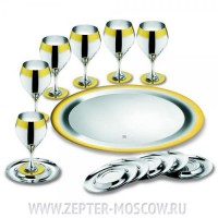 Принц - Комплект бокалов для воды на 6 п. с ликерными рюмками сталь с золотым декором, LS-170-A-DG-SET,  Zepter/Цептер